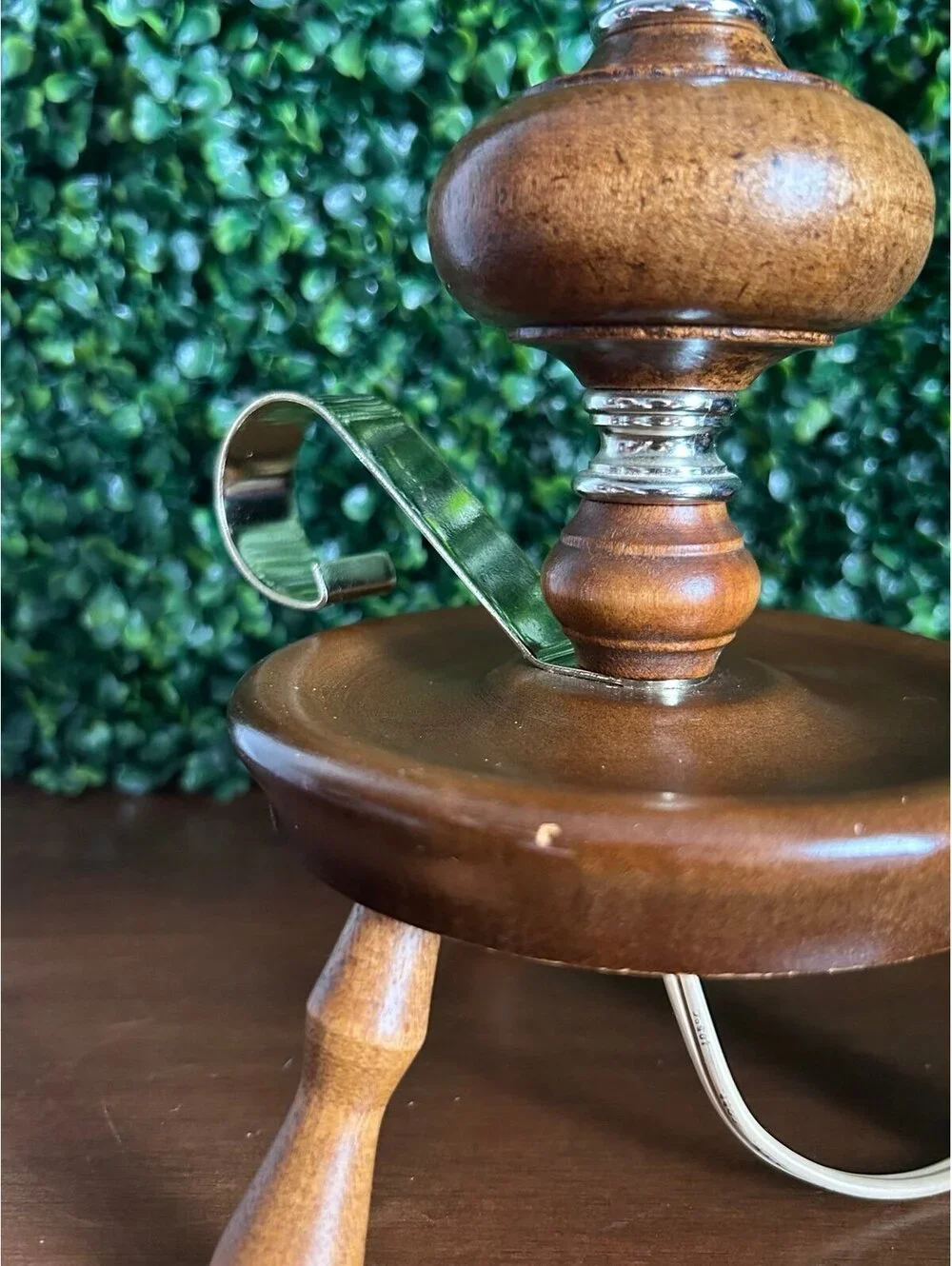 Vintage Wood Tripod Table Lamp Mid Century Danish